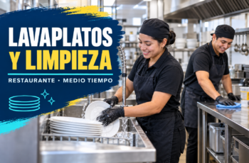 Trabajo de lavaplatos y limpieza en restaurante de medio tiempo