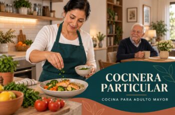 Cocinera particular preparando alimentos para un adulto mayor