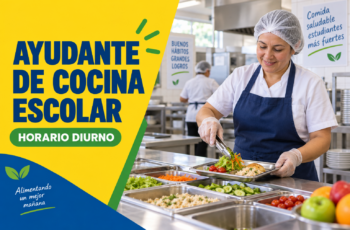 Ayudante de cocina escolar preparando alimentos saludables